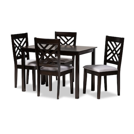 Baxton Studio Caron Gray Upholstered Espresso Finished Wood 5-Piece Dining Set 153-9402-8026